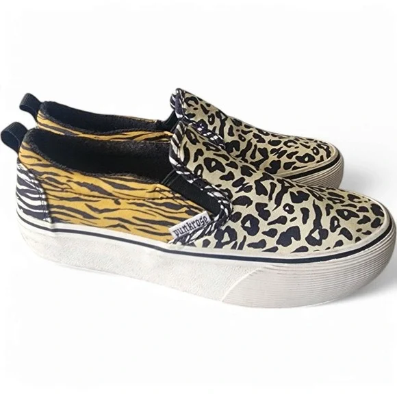 Punkrose Canvas Sneakers Leopard Zebra Print Slip On Shoes Comfort Size 6 - Picture 4 of 11